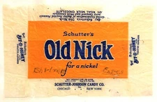 1940 Schutter's Old Nick Candy Bar Wrapper  'for a nickel'
