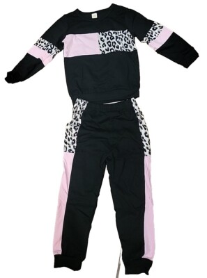 Girls 2 Pc Lightweight Outfit Pink, Black & Leopard Print Soft Stylish Girls...