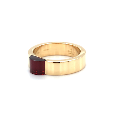 GUCCI 18K Yellow Gold Cabochon Garnet 5mm Band Ring | eBay