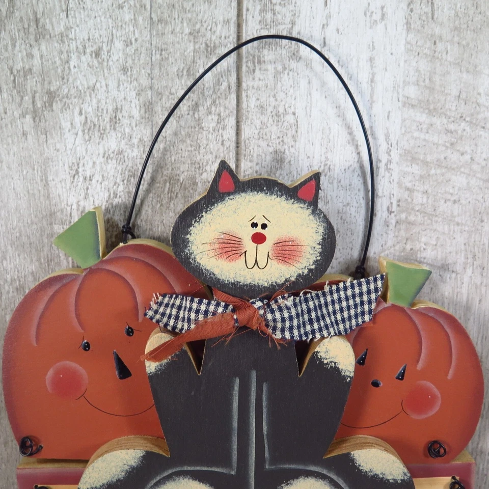 ADORABLE PRIMITIVE RETRO VINTAGE STYLE HALLOWEEN Cat & PUMPKIN Sign - Image 3 of 4