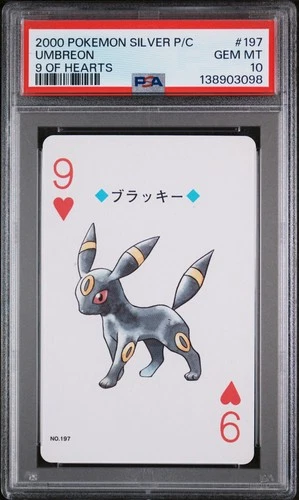 2000 POKEMON SILVER VERSION PLAYING CARDS 9 OF HEARTS #197 UMBREON PSA 10