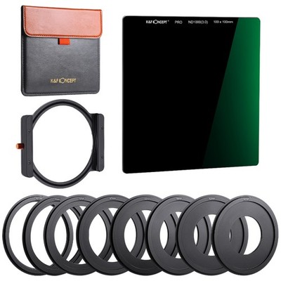 K&F Concept 100x100mm ND1000 Rechteckfilter Set Metallhalter + 8 Adapterringe