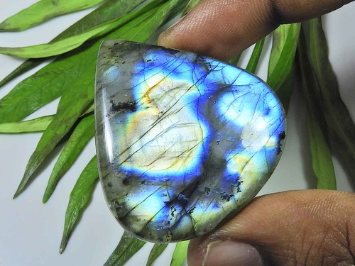 40X42MM Natural Labradorite Multi Purple Pear Cabochon Loose Gemstone 87Cts. C82 - Picture 2 of 9
