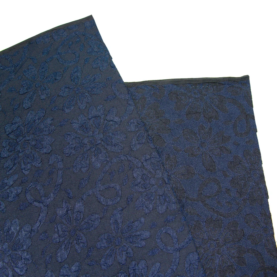 1998 Vintage Dark Blue Raised Floral Brocade Jacquard Fabric Polyester Material - Image 4 of 4