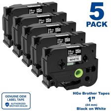 Genuine Brother HGe-2515PK High Grade Adhesive 1" (24mm) BLK on WHT Label Tape