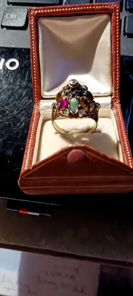 Thailand Vintage Princess Ring Silver Gold Overlay Faux Gemstones Genuine Ruby Foto 3 de 4