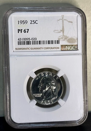 1959 NGC PF67 Cameo 90% Silver Proof Washington Quarter 25c