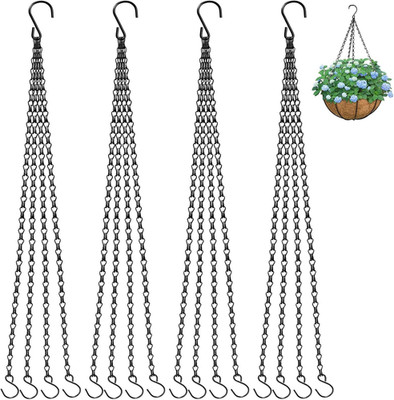 4 Pack, 24 Inch Hanging Basket Chain with Hooks, Black Metal Planter Flower Pot