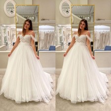 Elegant Wedding Dresses Off The Shoulder Lace Appliques Sweep Train Bridal Gowns