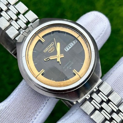 Vintage Seiko 5 Helmet Automatic Black Face Japan Made Men's Watch