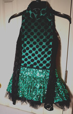 Weissman Leaf Green Black Sequin Sheer Sleeve Dance Recital Costume Dress LC 14