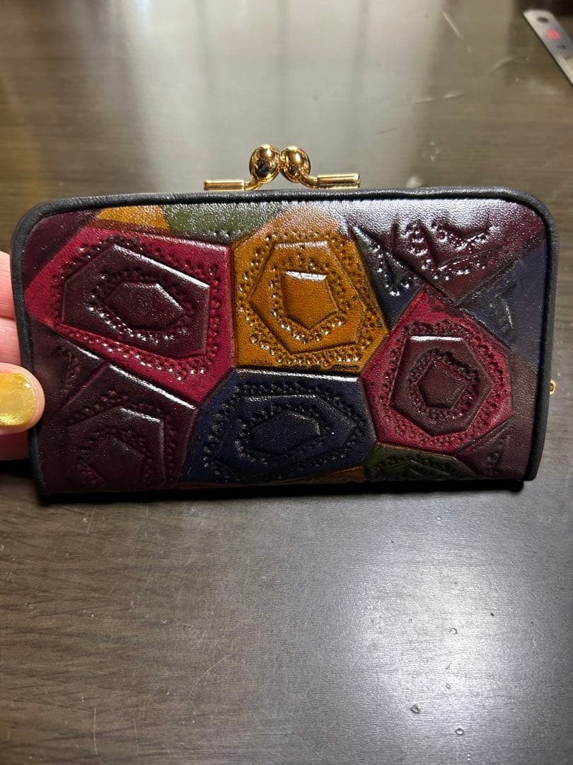 Coin Purse Multicolor hexagonal pattern leather w… - image 1