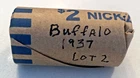 1937 Buffalo Nickel Half Roll, Qty 20, Fine Details, Full Dates, Lot 2