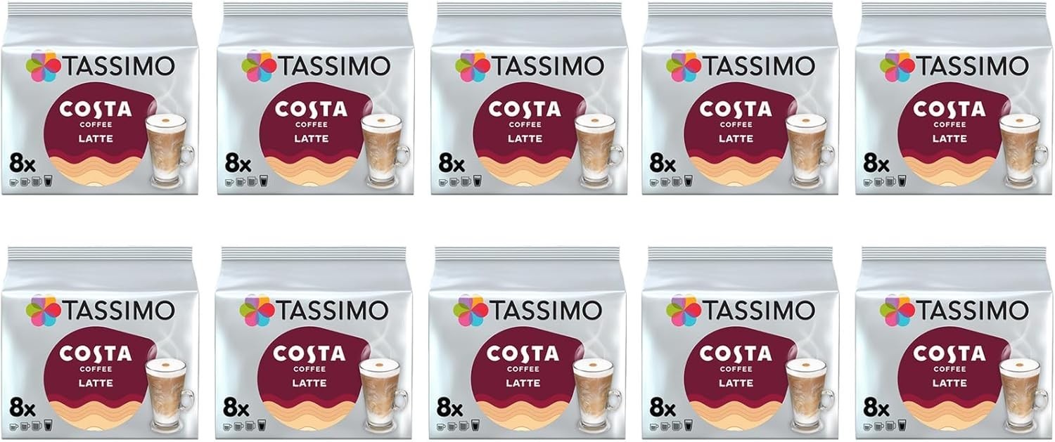 Tassimo Coffee Pods Costa Latte 10 Packs (Total 80 Drinks)
