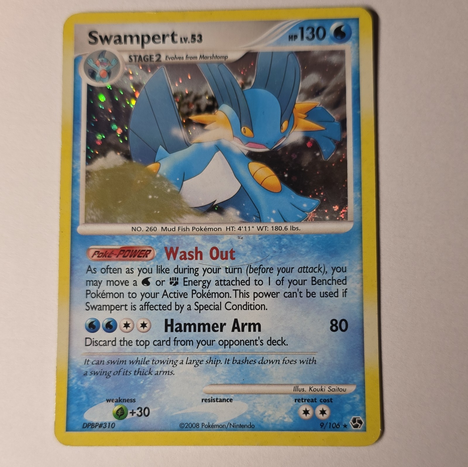 Swampert 9/106 D&P Great Encounters Pokemon Card Holo Foil Rare MP