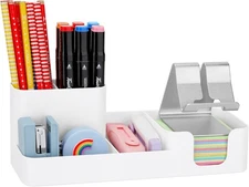 LETURE Pen Holder for Desk, Desktop Organizer with Mobile phone White 