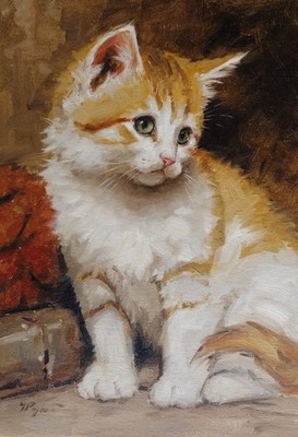 Original Kunst - Ölgemälde - Ginger Kätzchen / Katzenportrait des britischen Künstlers J Payne
