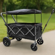  Stroller Wagon for 2 Kids, Foldable Wagon with Removable Canopy