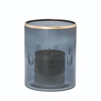 Riverdale: Windlicht / Teelichthalter Aus Glas Dunkelblau Mit Goldrand 13 X15 Cm