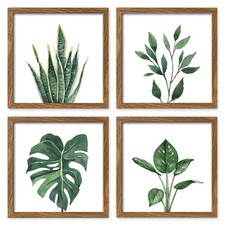 Framed Botanical Bathroom Wall Art Decor, 10x10 Inch 4 Pack Acrylic Sage Gree...