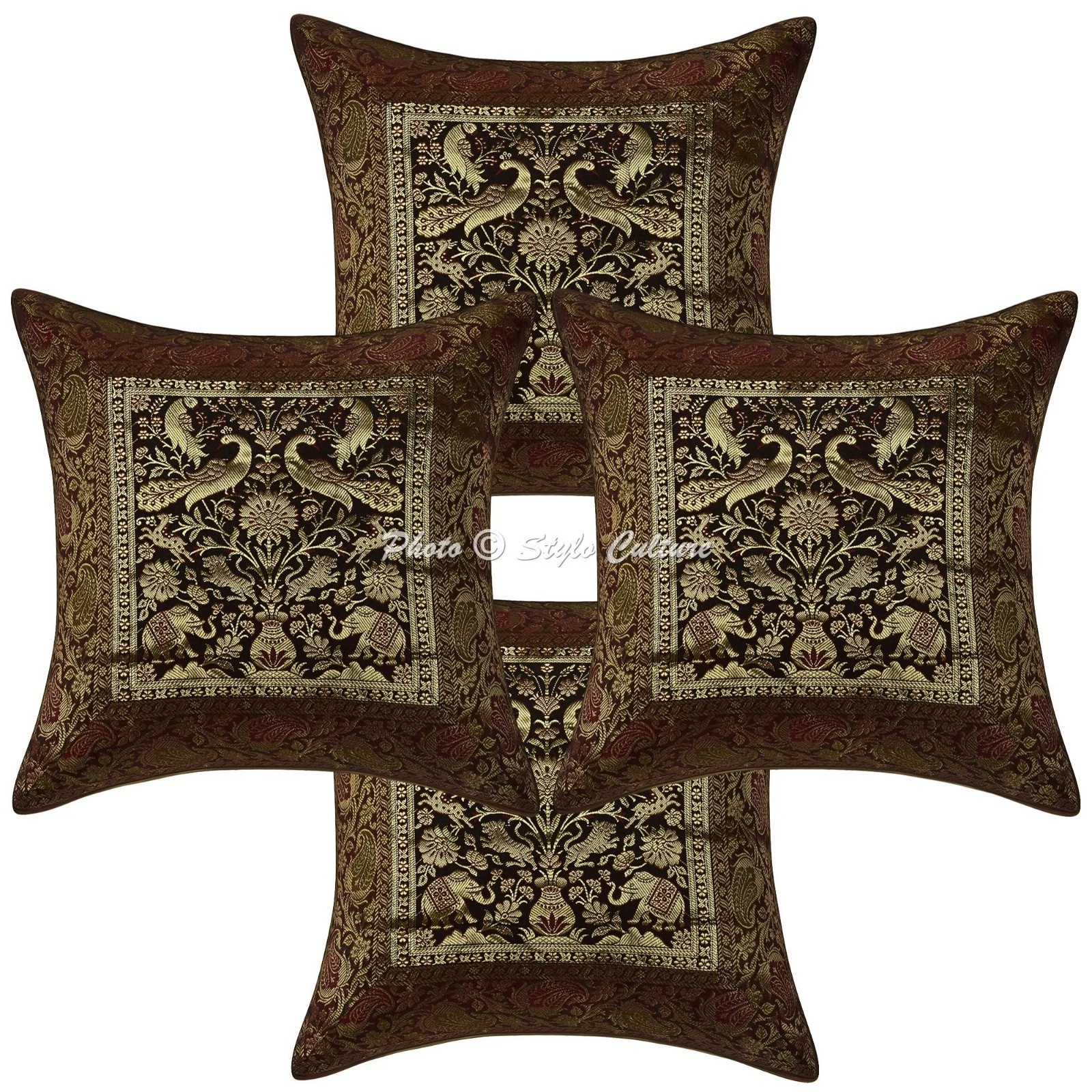 Decorative Jacquard Throw Pillow Covers 40x40 cm Elephant Brocade Cushion Cover