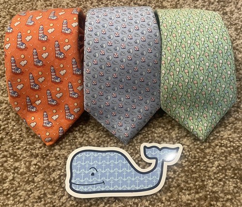 Lot 3 Boys Vineyard Vines Neck Ties Baseball Ice Cream Lighthouse Silk Sticker 