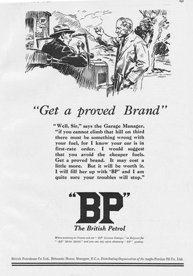 BP The British Petrol: Holen Sie sich eine bewährte Marke - antike Werbung 1926