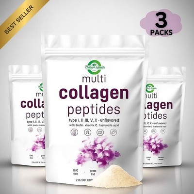 3 Pack Multi Collagen Peptides Powder 6LB Hydrolyzed Type I II III V X Hair Skin