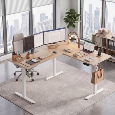 L-Shaped Electric Standing Desk Height Adjustable Corner Gaming Desk Home Office