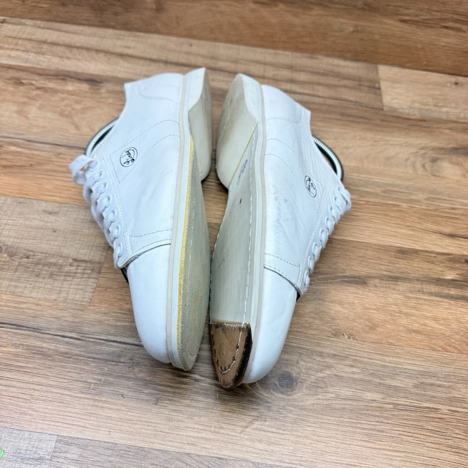 Tênis de boliche vintage Linds clássico feminino tamanho 9 couro branco mão direita - Imagem 3 de 4