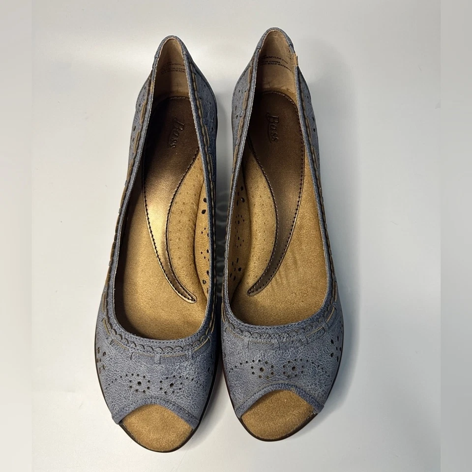 Bass “Ginger” Peep-toe 坡跟女式 11 M 鞋蓝色 — 第 3/4 张图片
