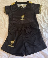 Mexico De Oro Soccer Jersey And Shorts Set Youth Size 16 Black Gold  Uniform 