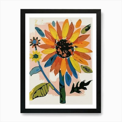 Gemalte Blumen Sonnenblume 2 Kunst Pri gerahmtes Wandbild Poster Leinwanddruck Bild