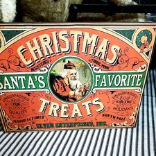 OLD RETRO VINTAGE VICTORIAN PRIMITIVE STYLE CHRISTMAS SANTA FAVORITE TREATS SIGN
