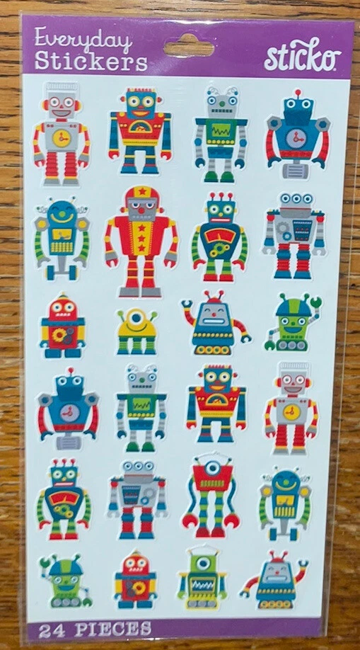 Sticko Mini Colorful Robots Boys Toys Miniature Kid Card Scrapbook Stickers 24pc - Image 2 of 3