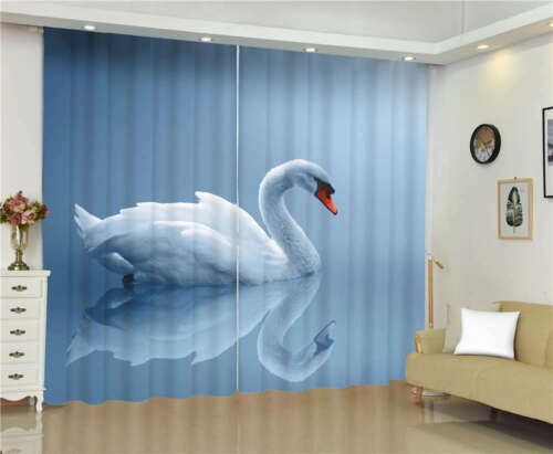 Reflection White Swan Water Digital Printing 3D Blockout Curtains Fabric Window