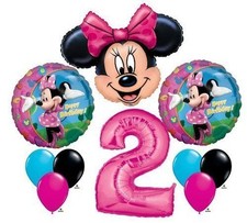 MINNIE MOUSE 2 2nd Pink Bow Birthday Party Decoration Mylar  Latex Balloon Set