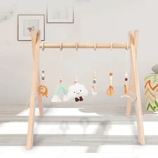 Golener Baby Play Gym Wooden Baby Gym with 6 Infant Activity Toys Foldable NEW