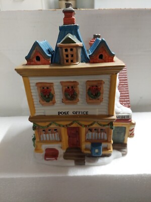 Hearthside Porcelain Lighted Post Office/Barber Combined House