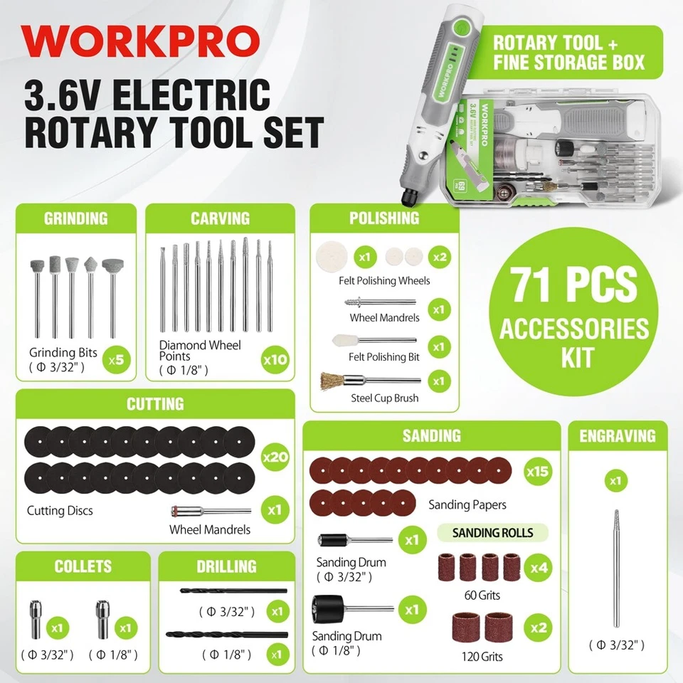 3 Speeds Rechargeable Cordless Rotary Tool Kit 71pc Accessories Mini Rotary Tool - Image 2 of 4