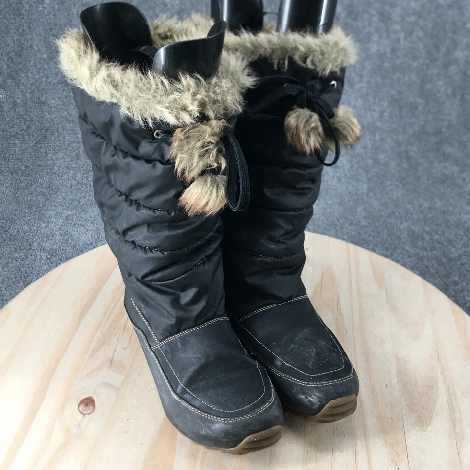 Sporto Boots Womens 9.5 Tall Snow Black Faux Leather Faux Fur Drawstring Casual - Image 3 of 4