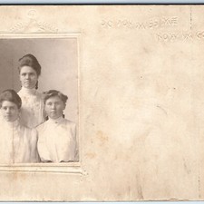 c1900s Three Girls Portrait RPPC Cabinet Card Style Private Postcard