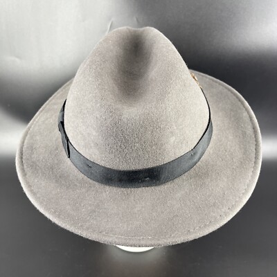 Hats in the Belfry 100% Gray Wool Fedora Black bow hatband and feather Hats In The Belfry Size Medium Grey 100 Percent Wool Fedora  main image 2