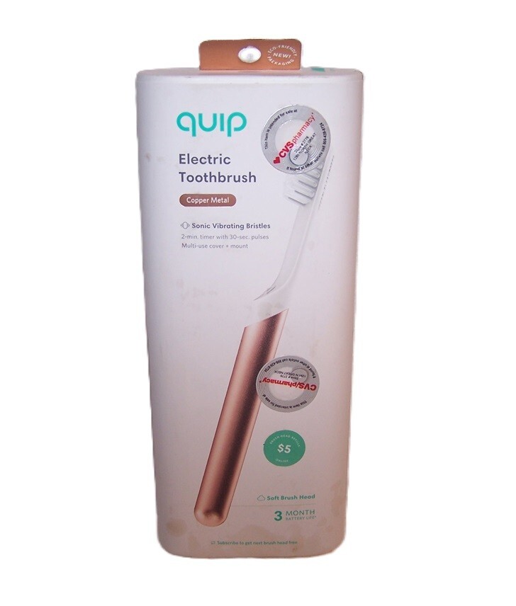 Quip Electric Toothbrush Copper Metal Soft Brush Head Sonic Vibrating Bristles