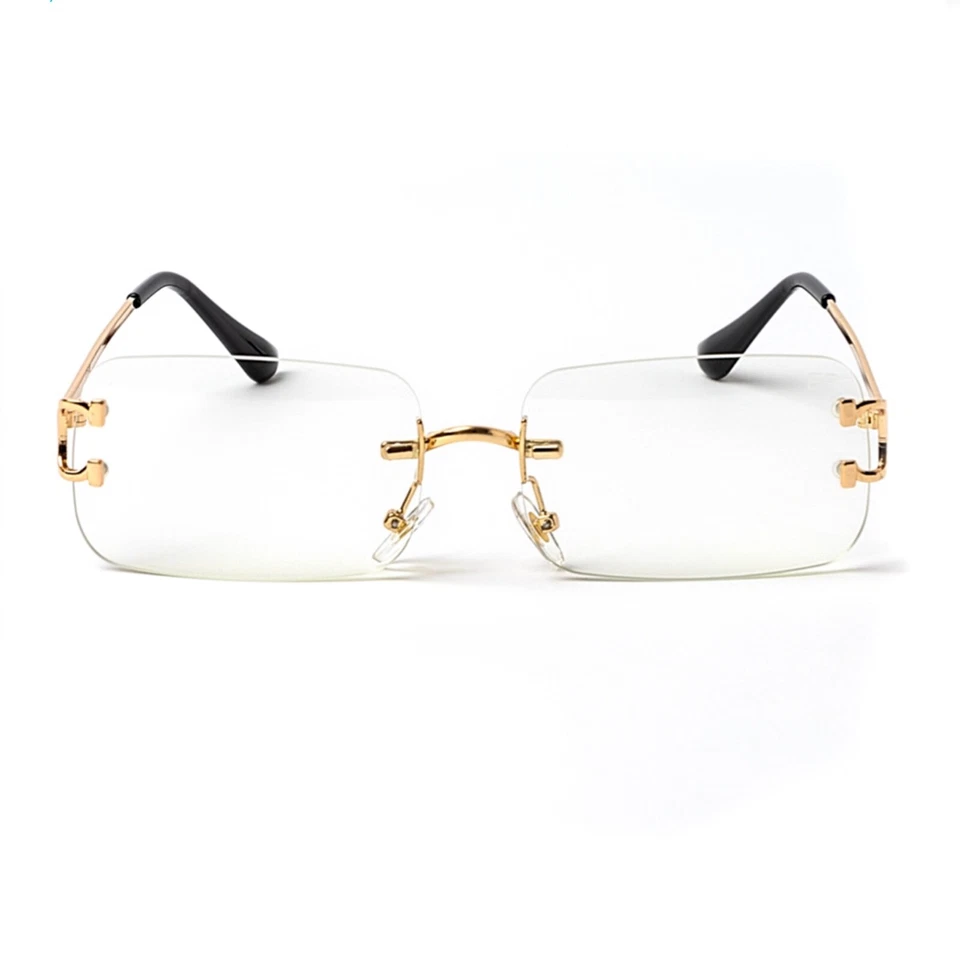 Lente tintada transparente sin montura rectangular años 90 retro marco dorado mujeres hombres gafas Foto 4 de 4