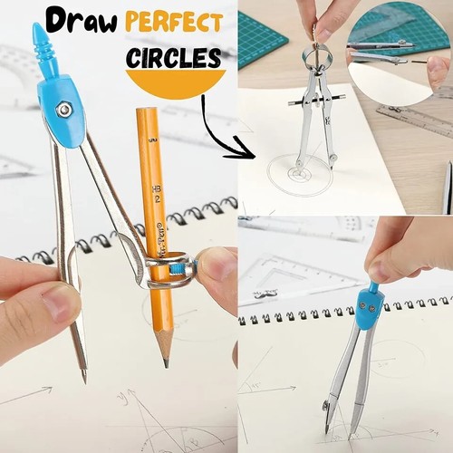 Metal Geometry Kit Set, 13PCS Math Compass and Protractors Geometry Drawing Tool - Picture 6 of 9