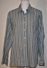 Men's Button Up Shirt GAP Medium 15 15 1/2 Blue Yellow Green Stripe Classic Fit