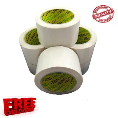 SHOPFITTING-UK PRIMA WHITE TAPE STRONG STICK PARCEL TAPE VINYL PVC PACKING TAPE (48mm 66m)