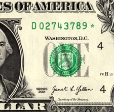 2021 D Star Note One Dollar Bill Regular Run Pack Note D02743789* UNC