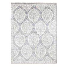 9' x 12' Ivory Hand Knotted Pure Cotton Mughal Empire Flower Design Rug R80803